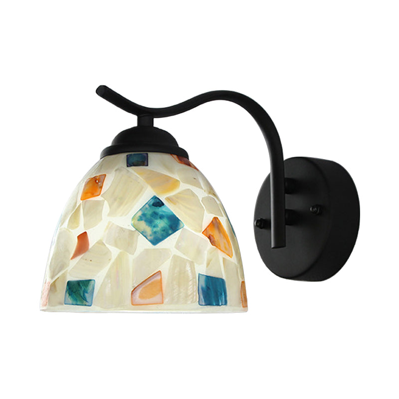 White Bowl Sconce Light Tiffany 1 Head Multicolor Stained Shell Wall Light Fixture Clearhalo 'Industrial' 'Middle century wall lights' 'Tiffany wall lights' 'Tiffany' 'Wall Lamps & Sconces' 'Wall Lights' Lighting' 174315