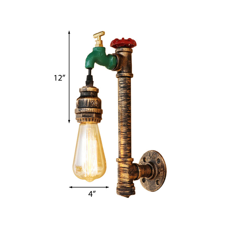 1 Light Water Tap Wall Light with Pipe Vintage Antique Brass Metal Wall Sconce Lighting for Corridor Clearhalo 'Art deco wall lights' 'Cast Iron' 'Glass' 'Industrial wall lights' 'Industrial' 'Middle century wall lights' 'Modern' 'Rustic wall lights' 'Tiffany' 'Traditional wall lights' 'Wall Lamps & Sconces' 'Wall Lights' Lighting' 174369