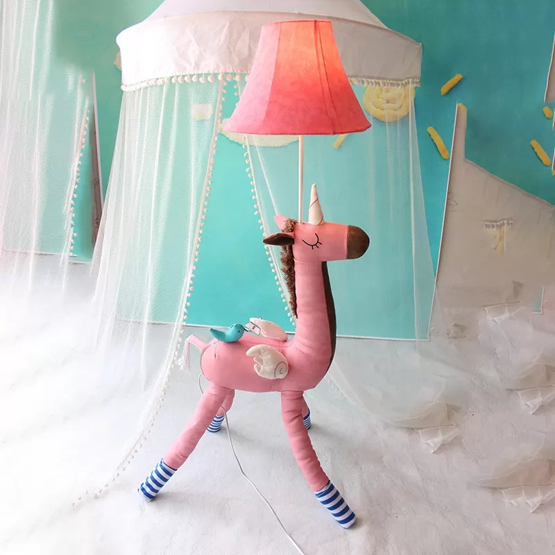 Cartoon Long Neck Animal Floor Light 1 Light Fabric Floor Lamp for Living Room Kindergarten Pink Clearhalo 'Floor Lamps' 'Lamps' Lighting' 17448