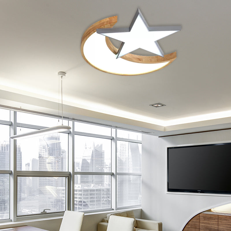 Wood Star Moon Ceiling Mount Light Nordic Style Ceiling Lamp for Nursing Room Bedroom Clearhalo 'Ceiling Lights' 'Close To Ceiling Lights' 'Close to ceiling' 'Flush mount' Lighting' 174554