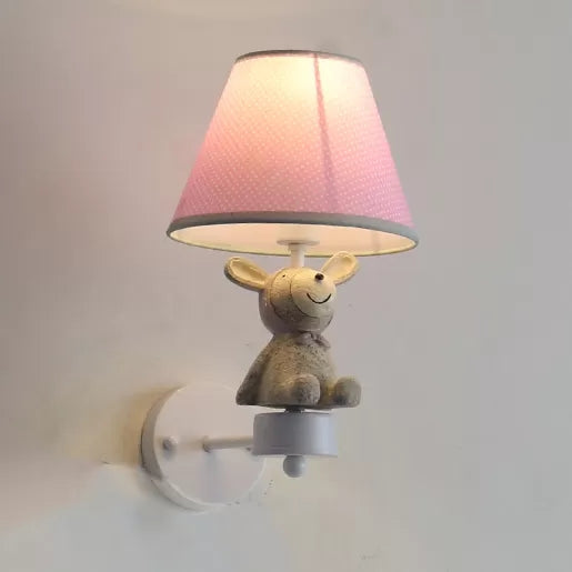 Lovely Animal Wall Light with Tapered Shade Wood 1 Head Sconce Light for Hallway Foyer Pink Rabbit Clearhalo 'Wall Lamps & Sconces' 'Wall Lights' Lighting' 17461