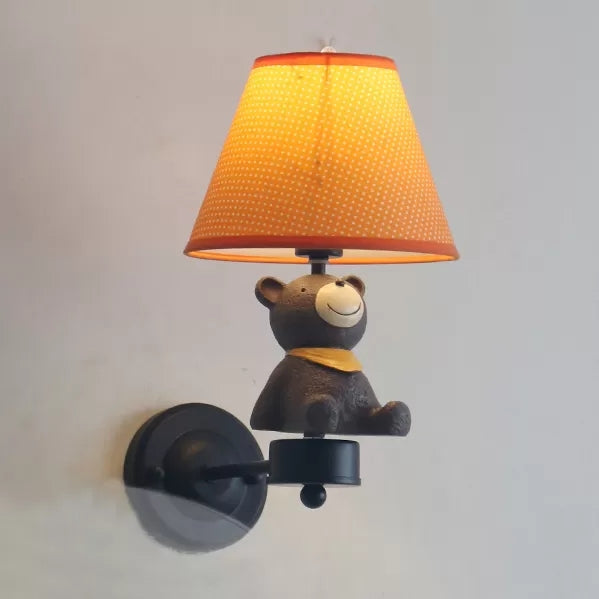 Lovely Animal Wall Light with Tapered Shade Wood 1 Head Sconce Light for Hallway Foyer Orange Bear Clearhalo 'Wall Lamps & Sconces' 'Wall Lights' Lighting' 17462