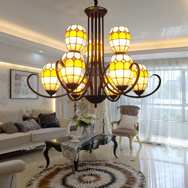 Tiffany Style Bowl Chandelier Lighting Stained Glass Multi Light Pendant Light for Living Room Beige Clearhalo 'Ceiling Lights' 'Chandeliers' 'Industrial' 'Middle Century Chandeliers' 'Tiffany Chandeliers' 'Tiffany close to ceiling' 'Tiffany' Lighting' 175615