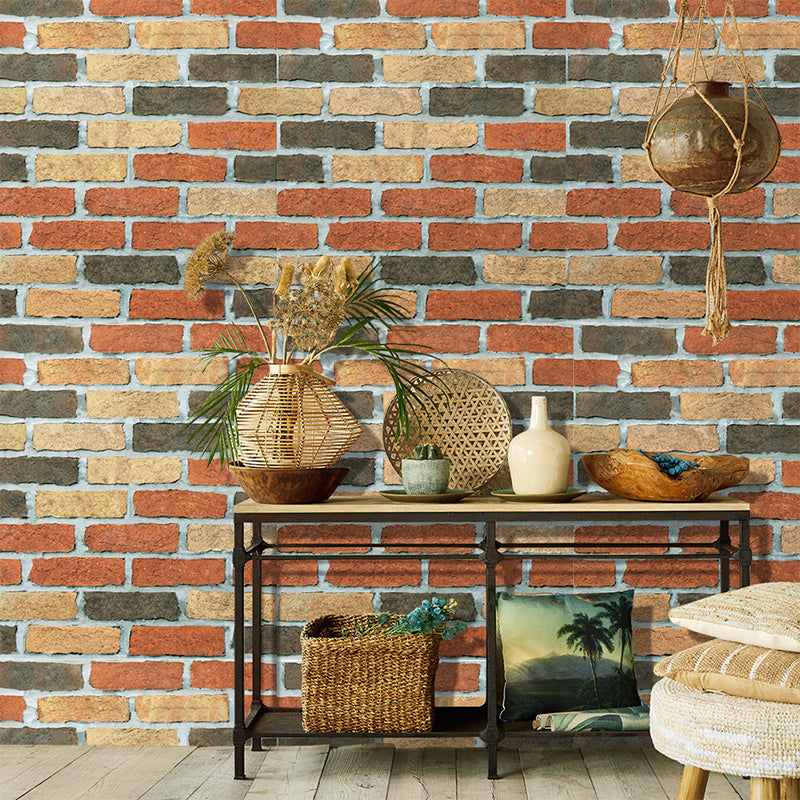 Self Sticking Faux Brick Wallpaper Roll Steampunk PVC Wall Art, 19.5' L x 17.5