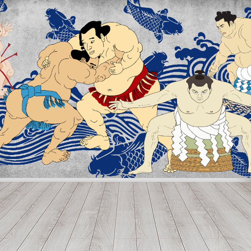 Full Size Illustration Modern Mural Wallpaper with Asian Ancient Figures in Light Color Clearhalo 'Wall Decor' 'Wall Mural' 1757019