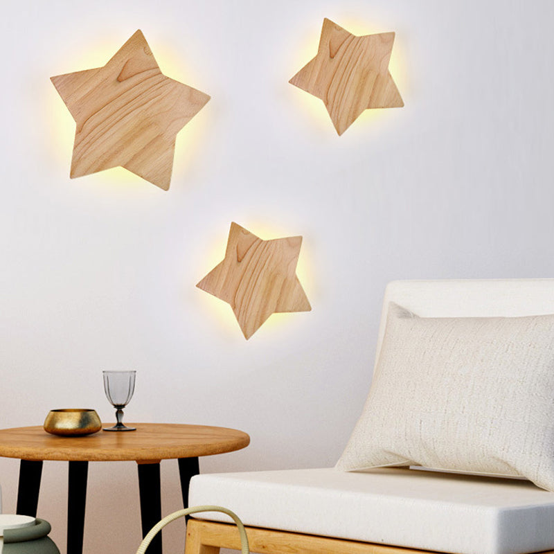 Wood Star Wall Sconce Modern Nordic Sconce Light in Beige for Child Bedroom Hallway Clearhalo 'Wall Lamps & Sconces' 'Wall Lights' Lighting' 175867