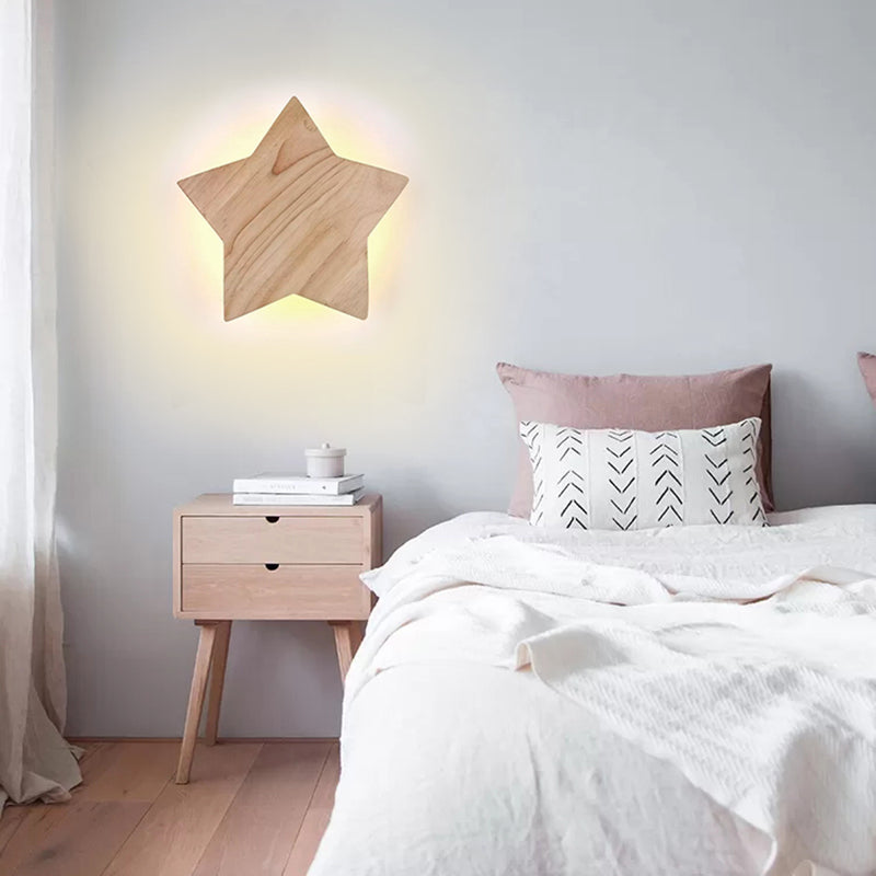 Wood Star Wall Sconce Modern Nordic Sconce Light in Beige for Child Bedroom Hallway Clearhalo 'Wall Lamps & Sconces' 'Wall Lights' Lighting' 175868