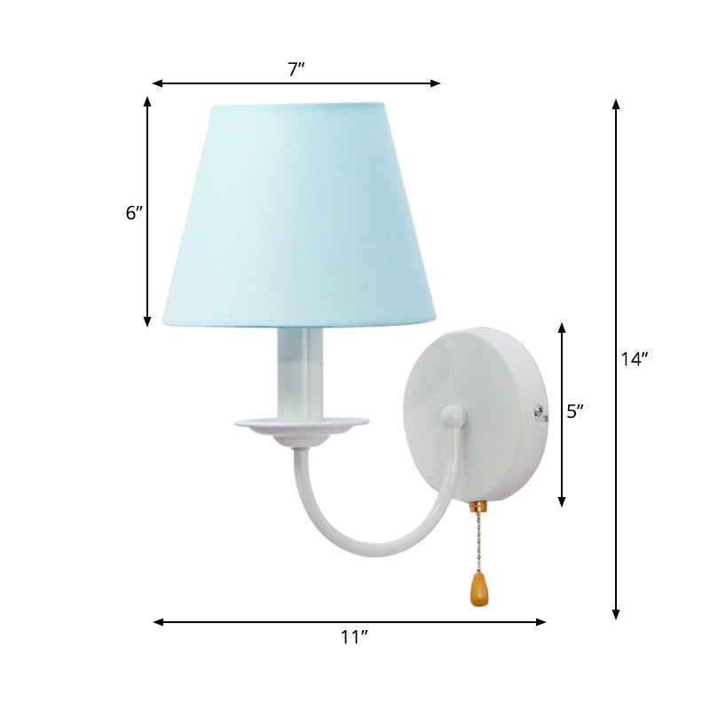 Fabric Tapered Shade Wall Light with Pull Chain Dining Room One Light Modern Sconce Light in Blue Clearhalo 'Wall Lamps & Sconces' 'Wall Lights' Lighting' 175878