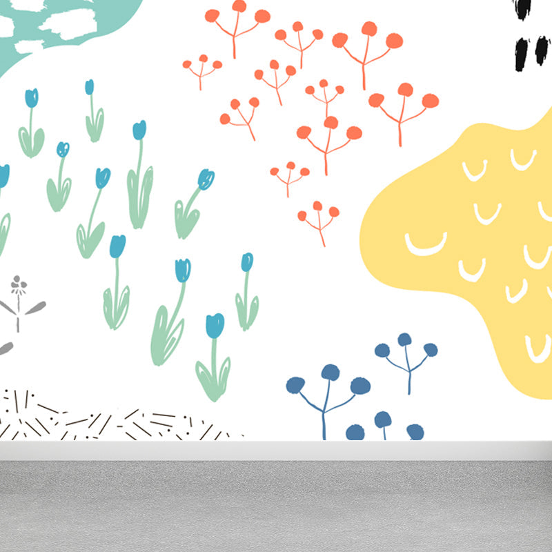 Pastel Plants Drawing Mural Decal Botanical Childrens Art Wall Decor for Nursery Clearhalo 'Wall Decor' 'Wall Mural' 1758782