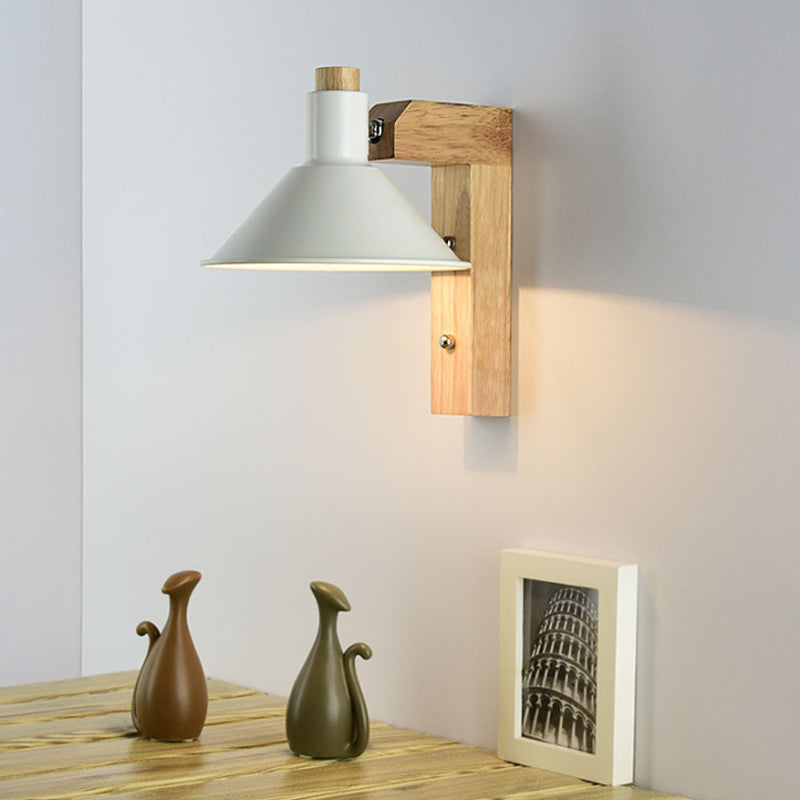 Funnel Study Room Wall Sconce Wood Metal 1 Light Nordic Stylish Undertint Wall Light White Clearhalo 'Wall Lamps & Sconces' 'Wall Lights' Lighting' 175923