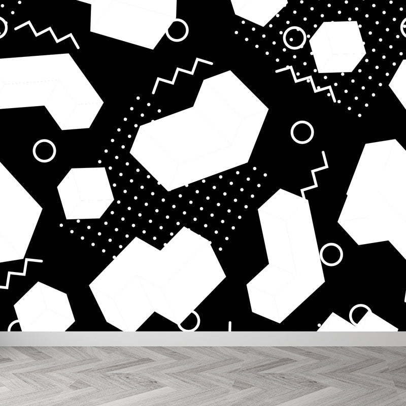 Black and White Geometric Mural Decal Waterproofing Modern Kids Bedroom Wall Decor Clearhalo 'Wall Decor' 'Wall Mural' 1759282