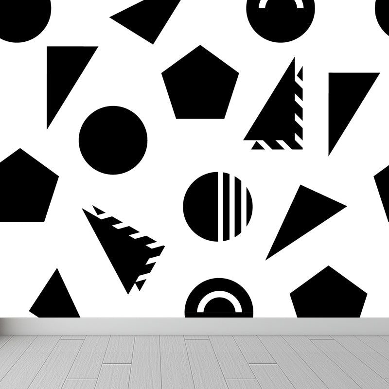 Math and Geometry Wall Mural Black and White Modern Wall Art for Child Room, Made to Measure Clearhalo 'Wall Decor' 'Wall Mural' 1759352