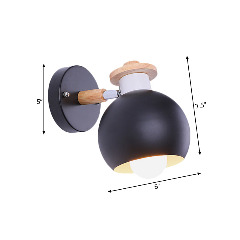 Rotatable Monochrome Orb Wall Sconce 1 Bulb Nordic Style Metal Wall Light for Study Room Clearhalo 'Wall Lamps & Sconces' 'Wall Lights' Lighting' 175981