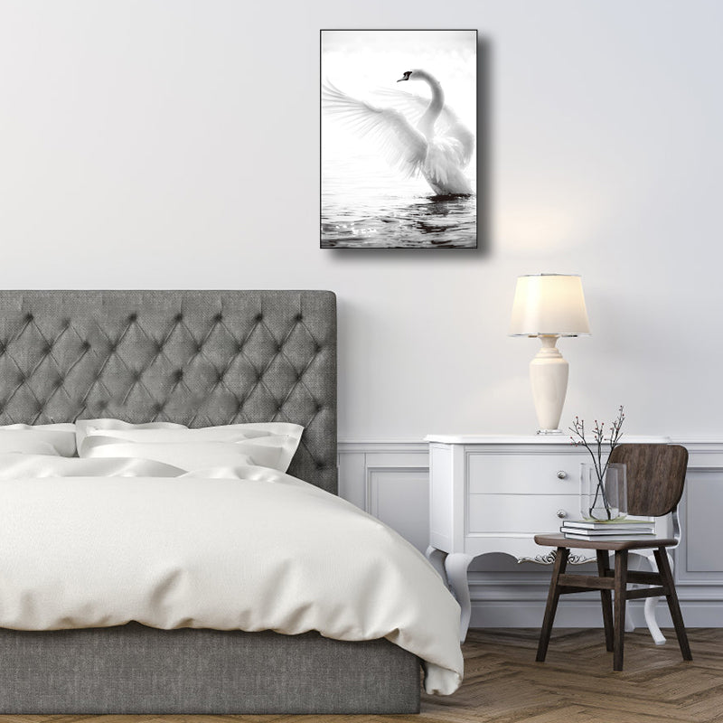 Vintage Style Swan Wall Decor Boys Bedroom Canvas Art Print in Gray, Multiple Sizes Clearhalo 'Arts' 'Canvas Art' 1760169
