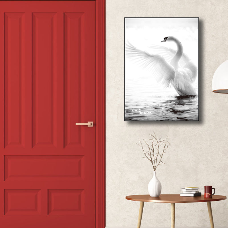 Vintage Style Swan Wall Decor Boys Bedroom Canvas Art Print in Gray, Multiple Sizes Clearhalo 'Arts' 'Canvas Art' 1760170