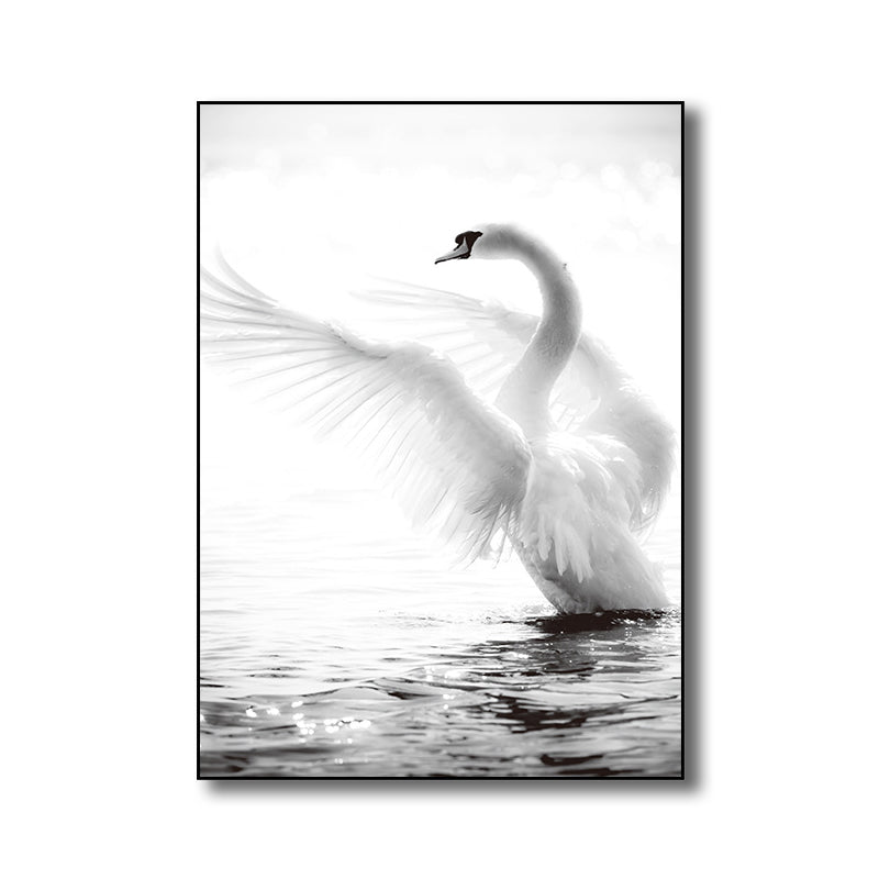 Vintage Style Swan Wall Decor Boys Bedroom Canvas Art Print in Gray, Multiple Sizes Clearhalo 'Arts' 'Canvas Art' 1760171