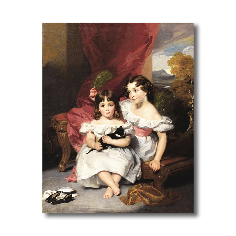 Textured Little Girls Wall Decor Canvas Renaissance Style Painting for Living Room Clearhalo 'Arts' 'Canvas Art' 1761062