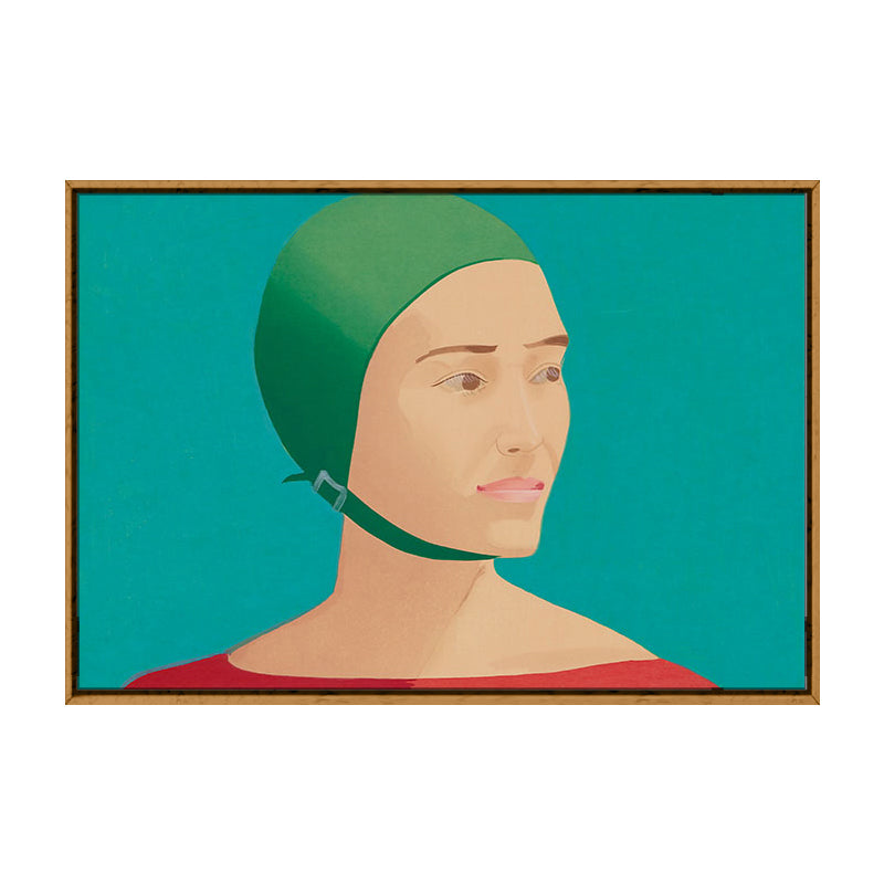 Woman with Helmet Wall Decor Textured Pop Art House Interior Canvas Print in Green Clearhalo 'Arts' 'Canvas Art' 1762818