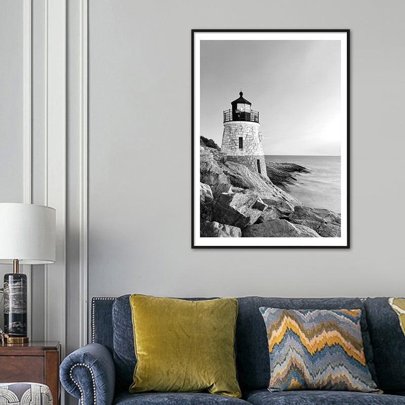 Vintage Seaside Lighthouse Art Print Canvas Gray Building Wall Decor, Multiple Sizes Available Clearhalo 'Arts' 'Canvas Art' 1763075