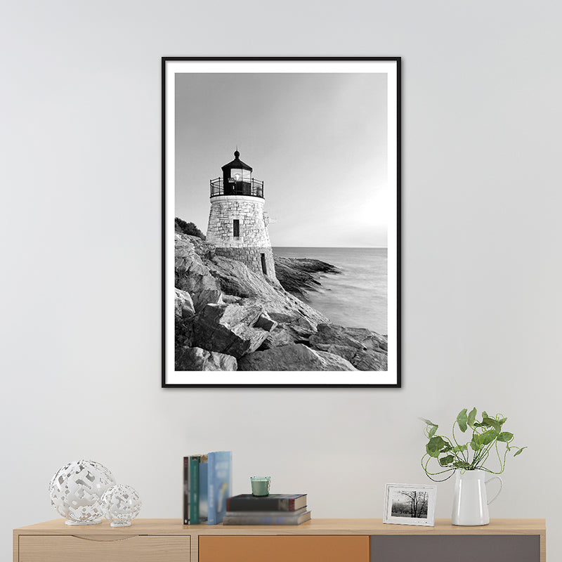 Vintage Seaside Lighthouse Art Print Canvas Gray Building Wall Decor, Multiple Sizes Available Clearhalo 'Arts' 'Canvas Art' 1763076