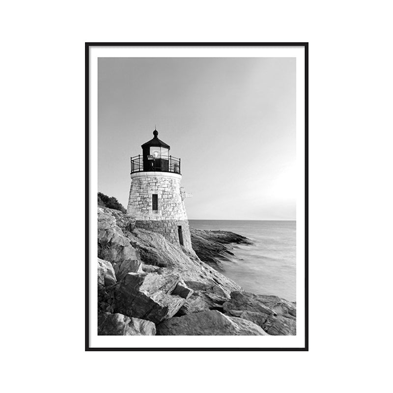 Vintage Seaside Lighthouse Art Print Canvas Gray Building Wall Decor, Multiple Sizes Available Clearhalo 'Arts' 'Canvas Art' 1763077