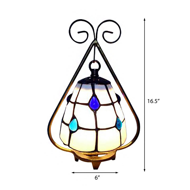 Classic Tiffany Desk Light Grid Dome 1 Light White/Orange Glass Desk Lamp for Living Room Clearhalo 'Lamps' 'Table Lamps' Lighting' 176340