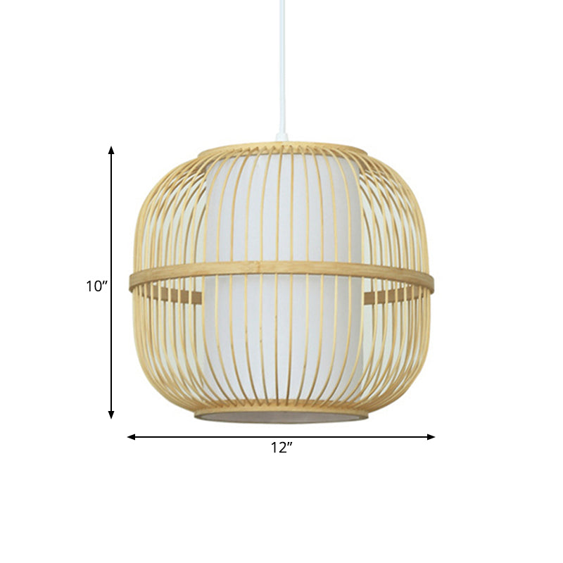 Beige Oblong Ceiling Fixture Contemporary Style 1-Light Bamboo Pendant Lamp with Inner Cylindrical Shade Clearhalo 'Ceiling Lights' 'Pendant Lights' 'Pendants' Lighting' 176438