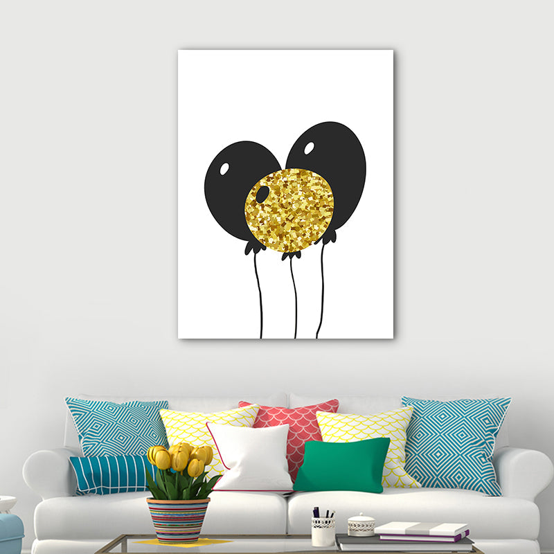 Textured Balloon Canvas Scandinavian Wall Art Print in Black for Kids Bedroom, Multiple Sizes Clearhalo 'Arts' 'Canvas Art' 1765614