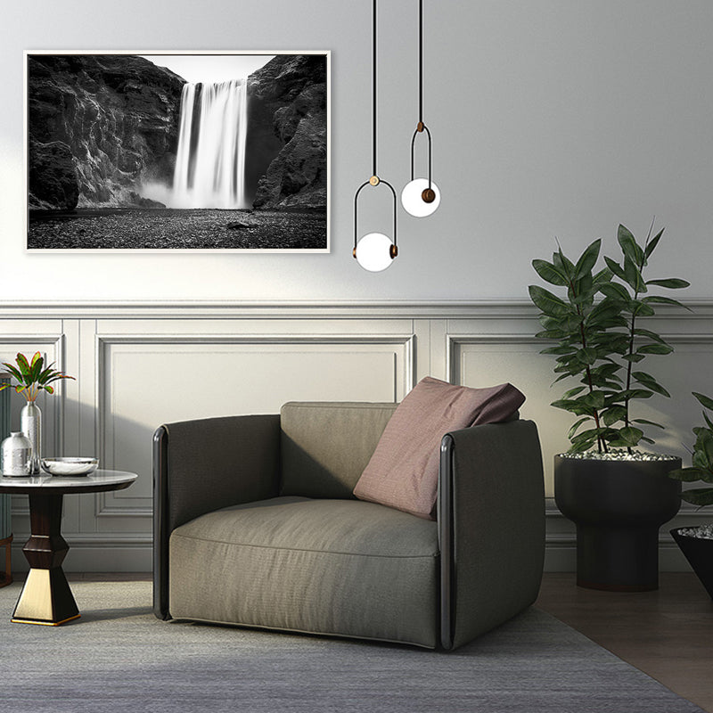 Vintage Waterfall and Mount Canvas Black Bathroom Wall Art Print, Multiple Sizes Clearhalo 'Arts' 'Canvas Art' 1766246