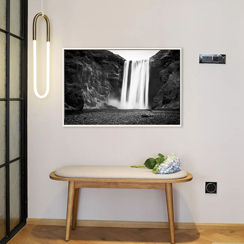 Vintage Waterfall and Mount Canvas Black Bathroom Wall Art Print, Multiple Sizes Clearhalo 'Arts' 'Canvas Art' 1766247