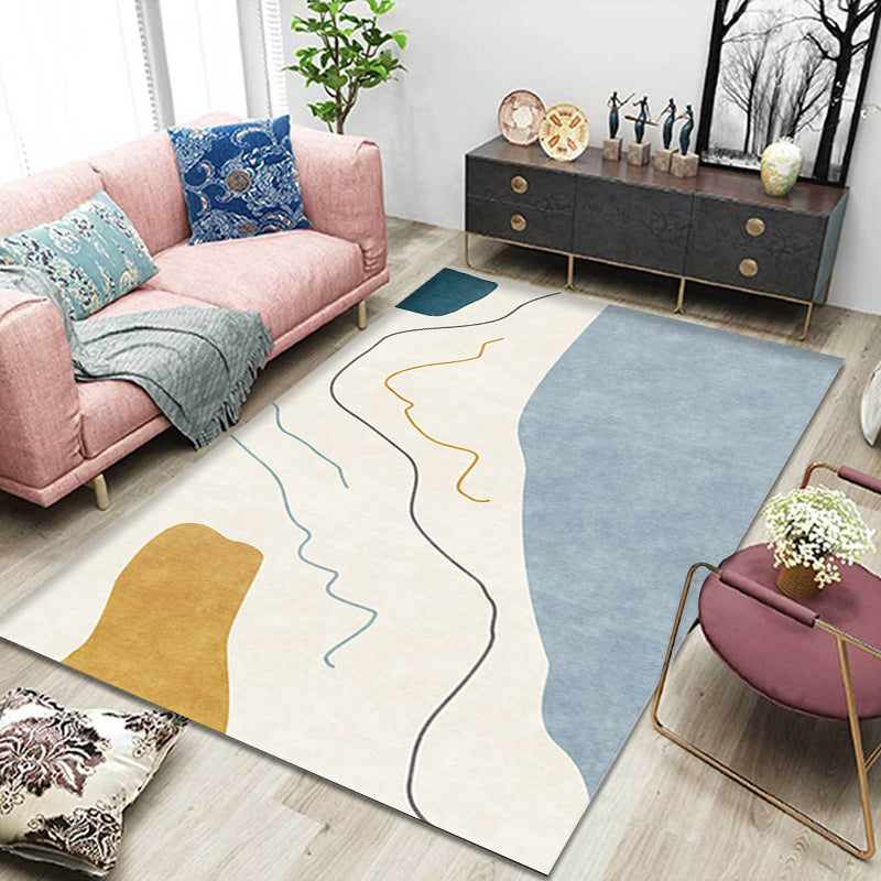 Modernist Abstract Rug Blue and Beige Polyester Rug Non-Slip Backing Washable Pet Friendly Carpet for Home Clearhalo 'Area Rug' 'Rug' 1766318