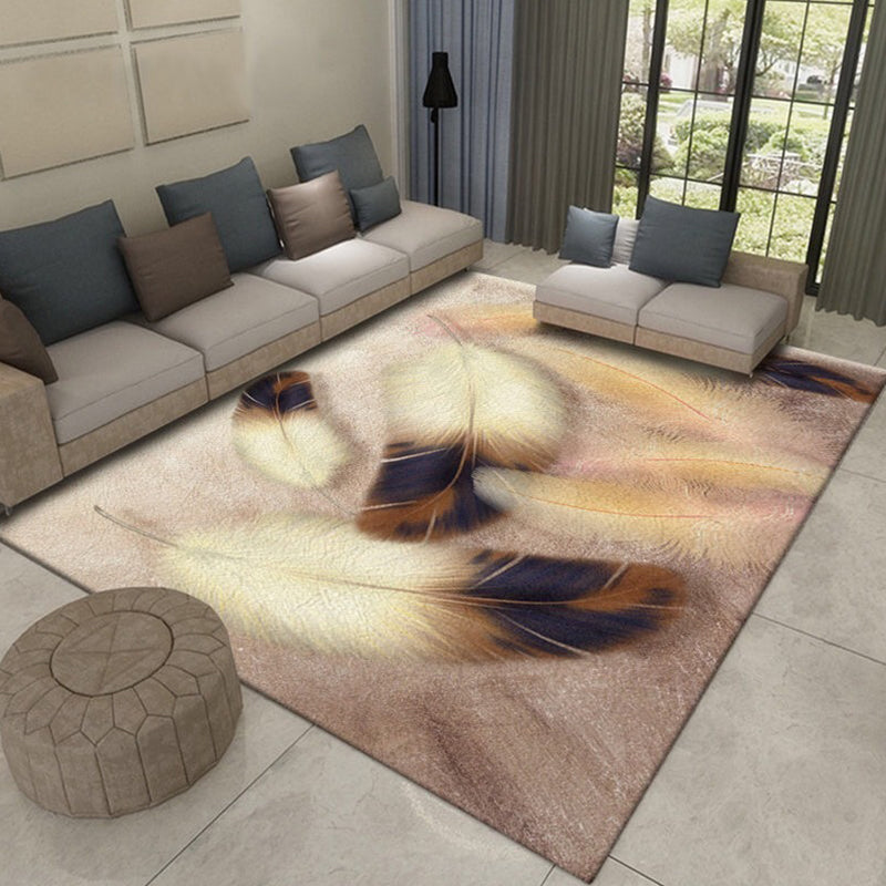 Stylish Leaf Pattern Rug with Feather Green and Blue Modern Rug Polyester Non-Slip Backing Washable Area Rug for Living Room Yellow Clearhalo 'Area Rug' 'Modern' 'Rugs' Rug' 1766348