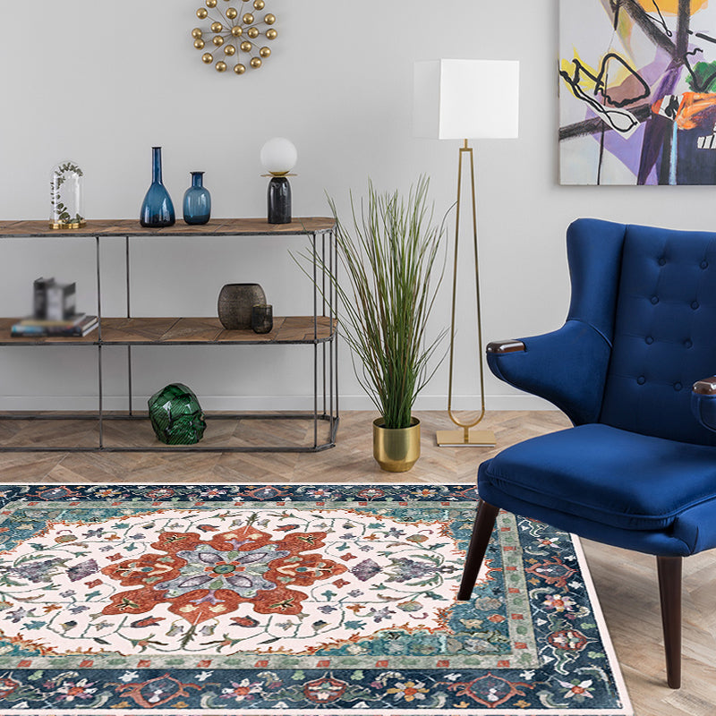 Traditional Tribal Flower Pattern Rug Multicolor Moroccan Rug Polyester Pet Friendly Non-Slip Backing Washable Area Rug for Living Room Blue Clearhalo 'Area Rug' 'Moroccan' 'Rugs' Rug' 1766508