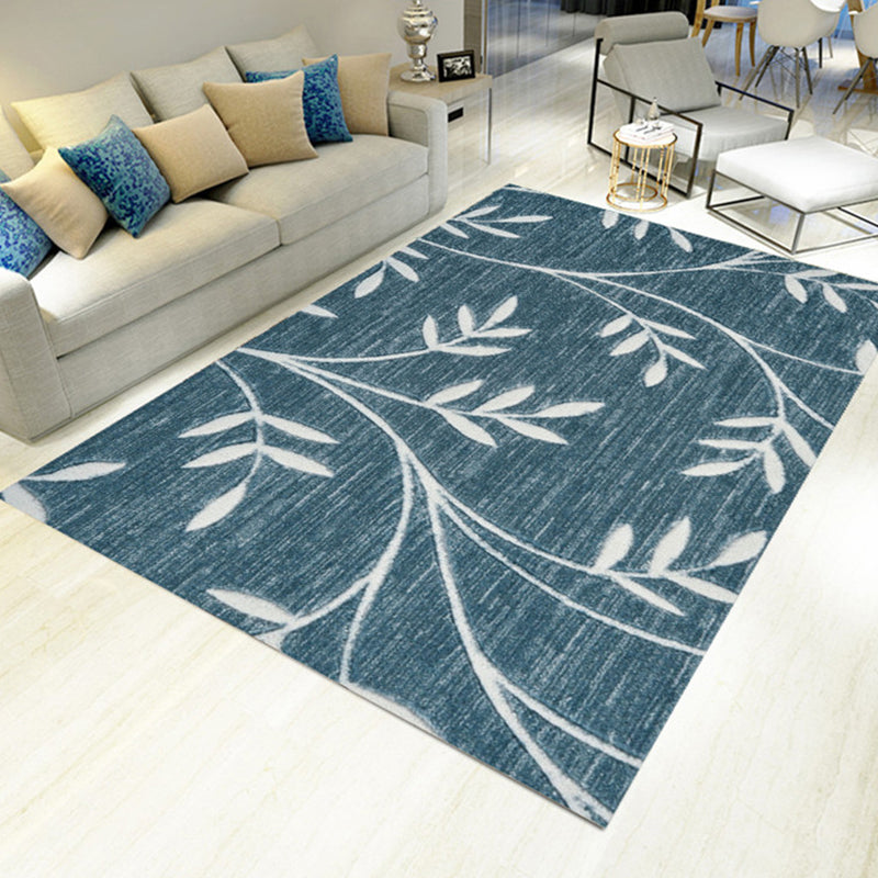 Novelty Leaf Pattern Rug Green and Grey Polyester Rug Washable Pet Friendly Non-Slip Area Rug for Living Room Blue Clearhalo 'Area Rug' 'Modern' 'Rugs' Rug' 1766582