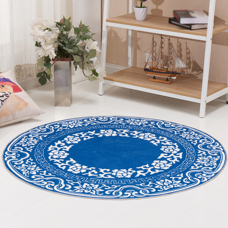 Vintage Floral Pattern Rug Blue and Black Polyester Rug Washable Pet Friendly Non-Slip Area Rug for Living Room Blue Clearhalo 'Area Rug' 'Rugs' 'Southwestern' Rug' 1766626