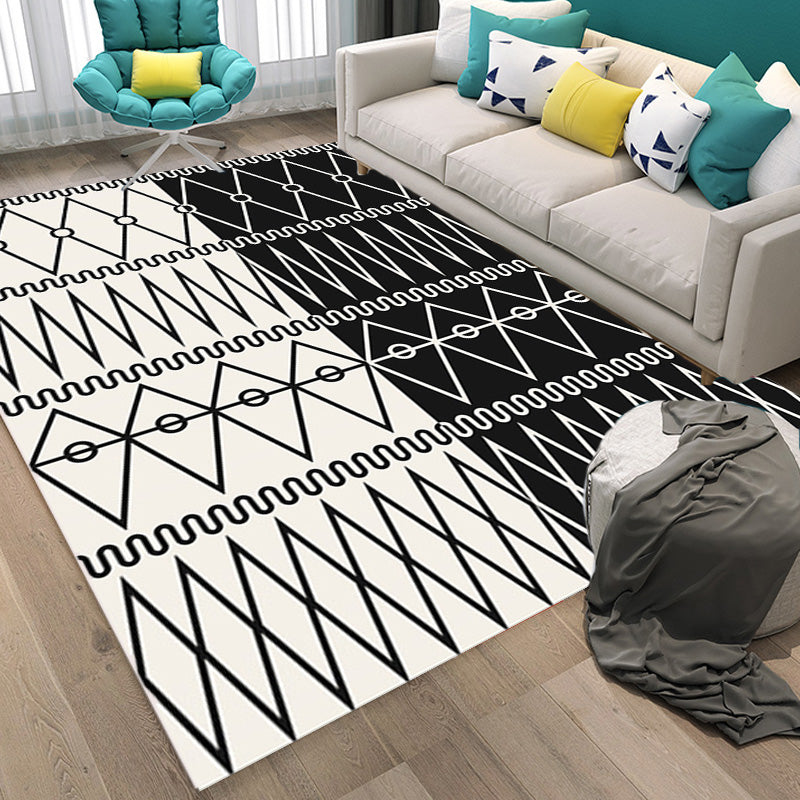 Retro Geometric Pattern Rug Black and White Southwestern Rug Polyester Pet Friendly Non-Slip Backing Washable Area Rug for Living Room Black Clearhalo 'Area Rug' 'Rugs' 'Southwestern' Rug' 1766897