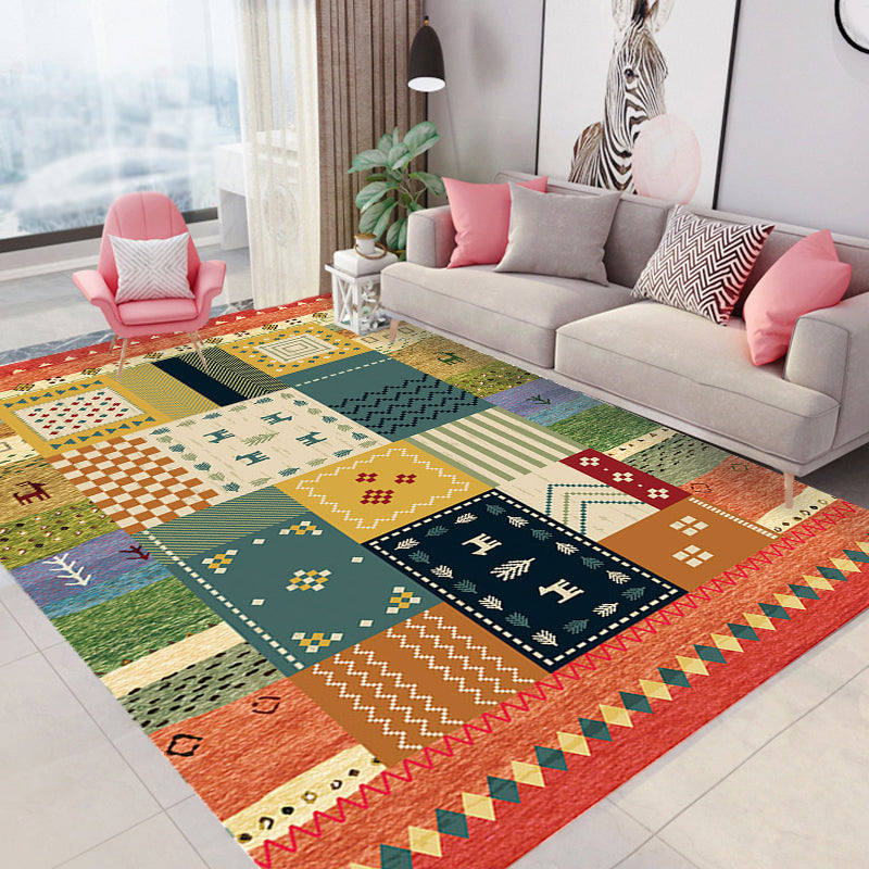 Bohemian Striped Pattern Rug with Flower Multicolor Polyester Rug Machine Washable Non-Slip Backing Area Rug for Living Room Red Clearhalo 'Area Rug' 'Rugs' 'Shabby Chic' Rug' 1766925