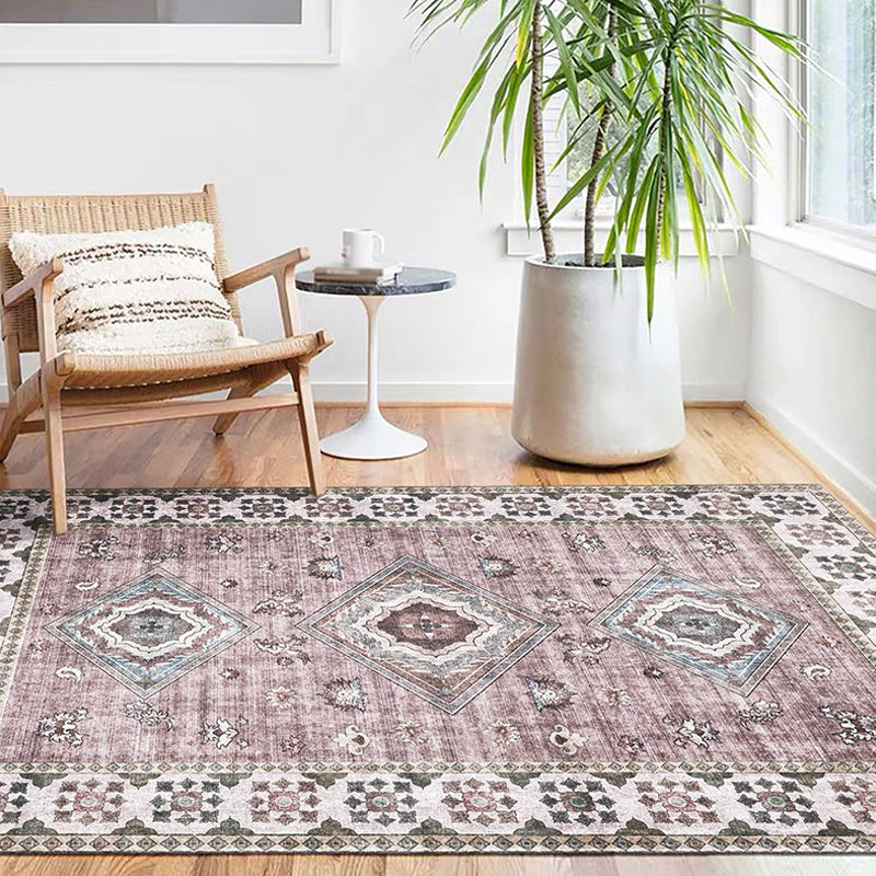 Retro Tribal Flower Pattern Rug Pink and Grey Polyester Rug Washable Pet Friendly Anti-Slip Carpet for Living Room Pink Clearhalo 'Area Rug' 'Rugs' 'Shabby Chic' Rug' 1767051