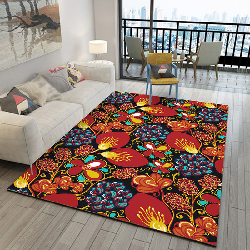 Multicolor Bohemian Rug Polyester Botanical Pattern Rug Pet Friendly Washable Anti-Slip Backing Carpet for Decoration Red Clearhalo 'Area Rug' 'Bohemian' 'Rugs' Rug' 1767308