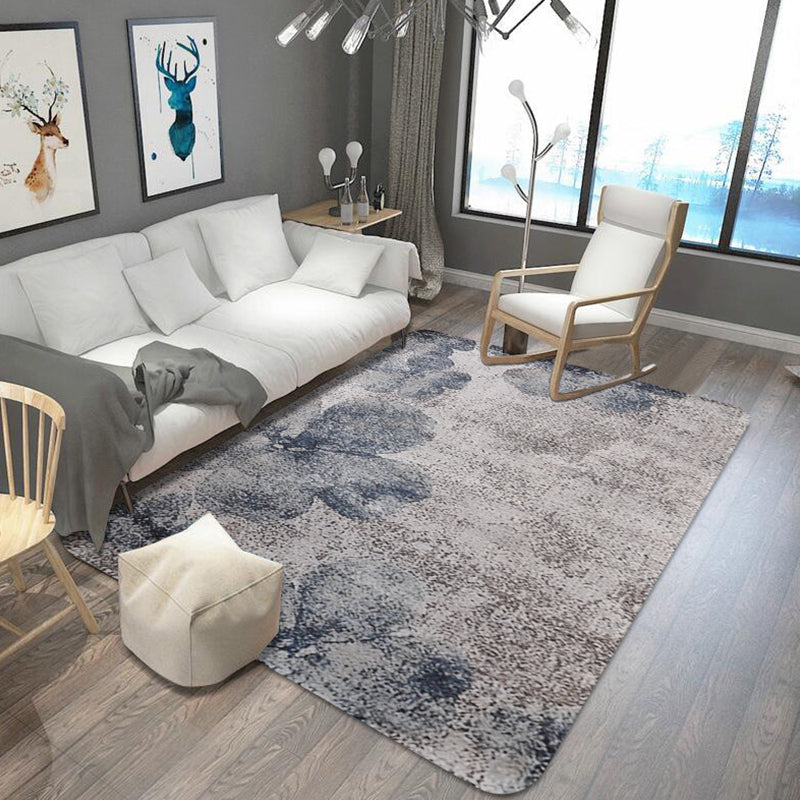 Stylish Leaf Pattern Rug Blue and Grey Oriental Rug Polyester Machine Washable Anti-Slip Carpet for Living Room Dark Blue Clearhalo 'Area Rug' 'Rugs' 'Shabby Chic' Rug' 1767335