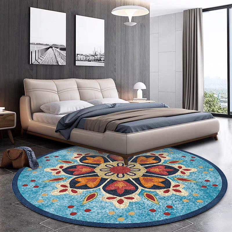 Vintage Tribal Flower Pattern Rug Multicolor Polyester Rug Washable Pet Friendly Anti-Slip Carpet for Living Room Blue Clearhalo 'Area Rug' 'Moroccan' 'Rugs' Rug' 1767419