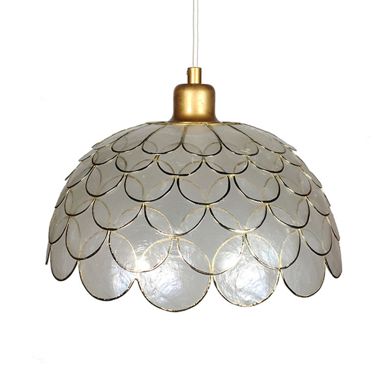 White Dome Down Lighting Pendant Nordic 1 Light Shell Hanging Pendant Light in Gold Finish for Living Room Clearhalo 'Ceiling Lights' 'Modern Pendants' 'Modern' 'Pendant Lights' 'Pendants' Lighting' 176848