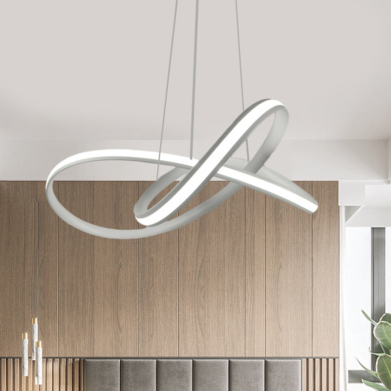 Twining Hoop Drop Pendant Minimalism Metallic LED White Hanging Chandelier in Warm/White Light White Clearhalo 'Ceiling Lights' 'Chandeliers' 'Modern Chandeliers' 'Modern' Lighting' 1770990