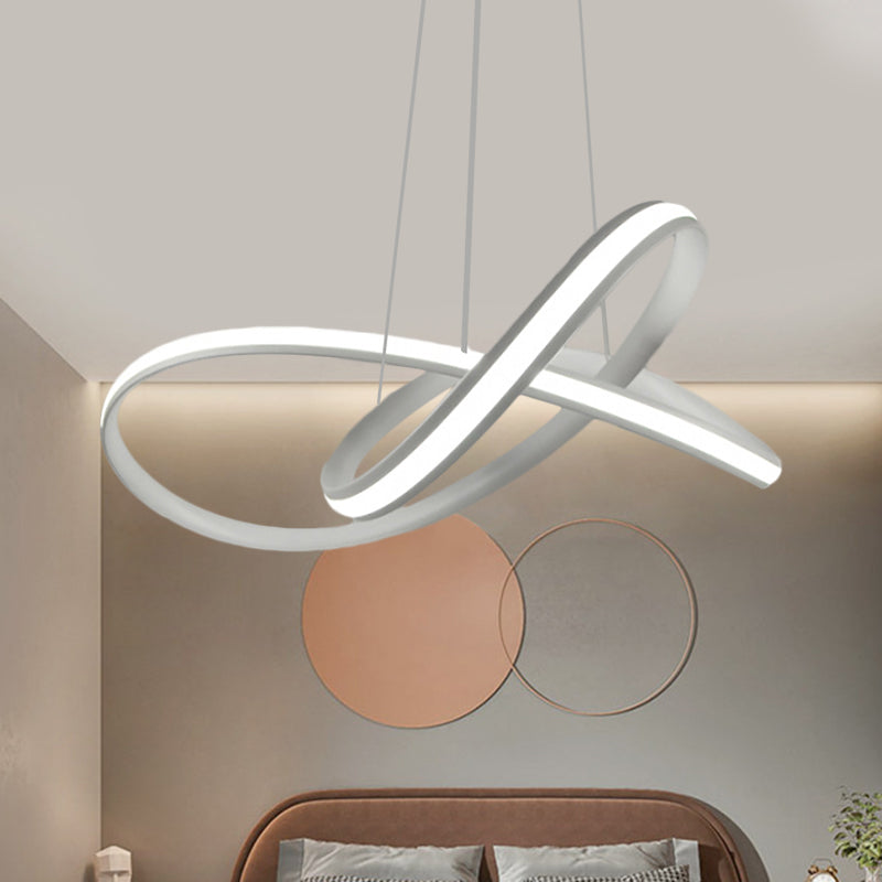 Twining Hoop Drop Pendant Minimalism Metallic LED White Hanging Chandelier in Warm/White Light Clearhalo 'Ceiling Lights' 'Chandeliers' 'Modern Chandeliers' 'Modern' Lighting' 1770991