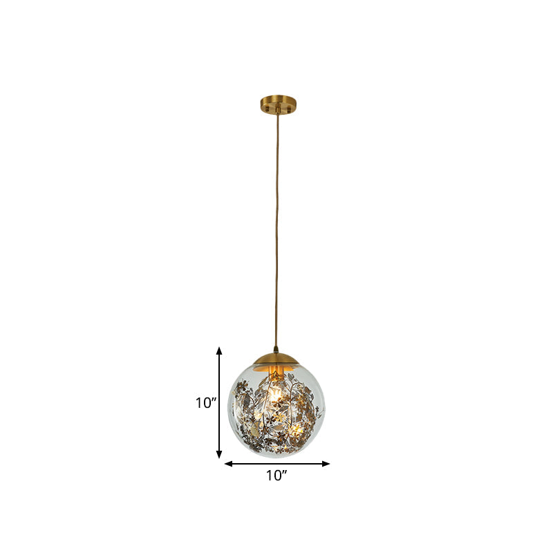 Clear Glass Global Pendulum Light Simplicity 1 Head Down Lighting Pendant in Brass Clearhalo 'Ceiling Lights' 'Glass shade' 'Glass' 'Modern Pendants' 'Modern' 'Pendant Lights' 'Pendants' Lighting' 1771023