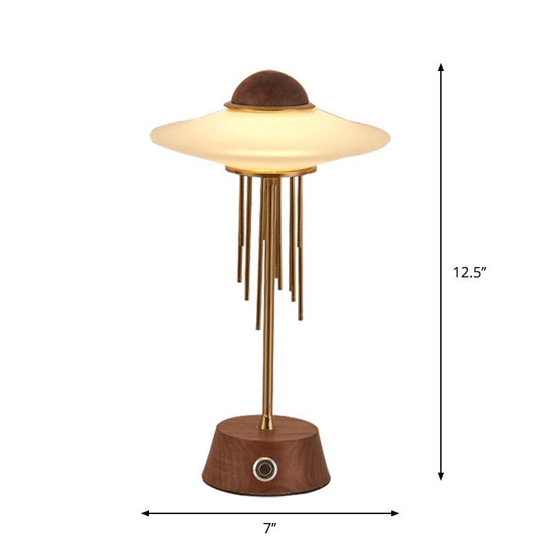 Tubular Desk Lamp Contemporary Metal LED Bedroom Table Lighting in Brown with UFO Frosted Glass Shade Clearhalo 'Lamps' 'Table Lamps' Lighting' 1771175