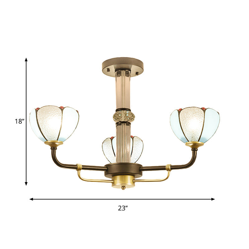 Petal Ceiling Hanging Light Stained Glass 3 Lights Tiffany Chandelier Lighting in Blue for Bedroom Clearhalo 'Ceiling Lights' 'Chandeliers' 'Industrial' 'Middle Century Chandeliers' 'Tiffany Chandeliers' 'Tiffany close to ceiling' 'Tiffany' Lighting' 177192