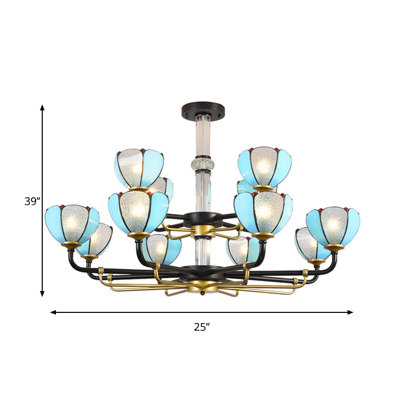 Multi Light Scalloped Chandelier with Blue Glass and Jewelry Vintage Pendant Light for Living Room Clearhalo 'Ceiling Lights' 'Chandeliers' 'Industrial' 'Middle Century Chandeliers' 'Tiffany Chandeliers' 'Tiffany close to ceiling' 'Tiffany' Lighting' 177204