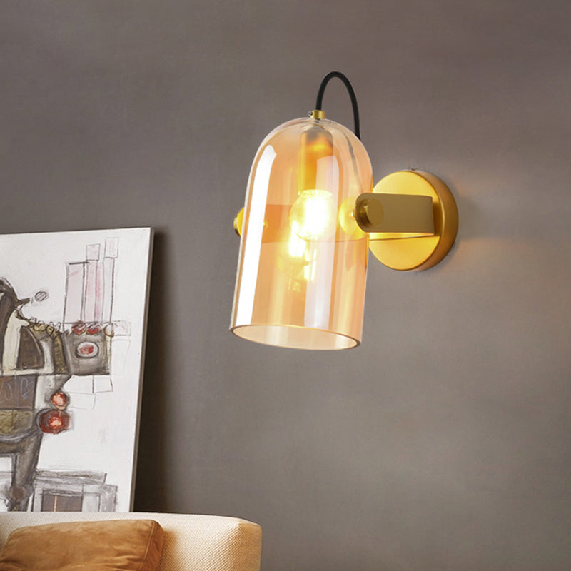 Swivel Shade Cloche Bedside Sconce Ideas Amber/Smoke Glass 1 Bulb Vintage Wall Mounted Light Amber Clearhalo 'Cast Iron' 'Glass' 'Industrial' 'Modern wall lights' 'Modern' 'Tiffany' 'Traditional wall lights' 'Wall Lamps & Sconces' 'Wall Lights' Lighting' 1772754