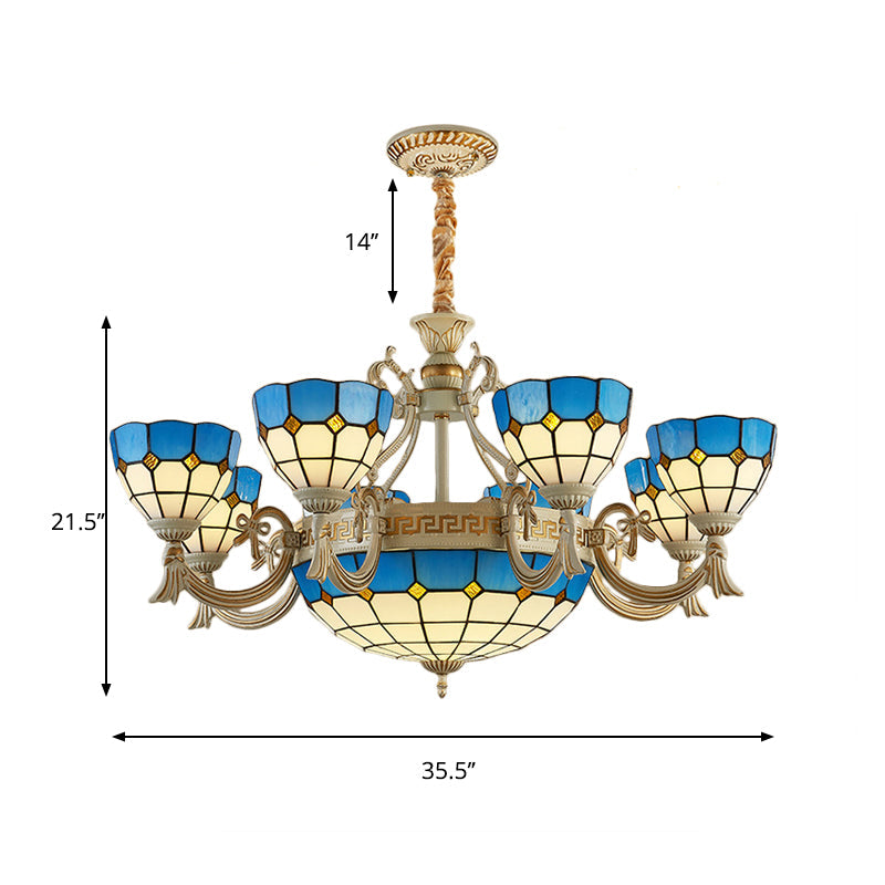 Mediterranean Domed Chandelier Lighting 6/8 Lights Stained Glass Ceiling Lamp Blue for Bedroom Clearhalo 'Ceiling Lights' 'Chandeliers' 'Industrial' 'Middle Century Chandeliers' 'Tiffany Chandeliers' 'Tiffany close to ceiling' 'Tiffany' Lighting' 177383